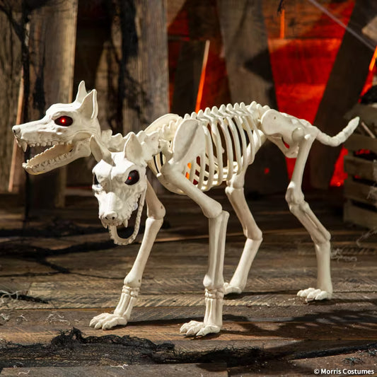 37 3/4" Animated Two-Headed Doberman Dog Skeleton
