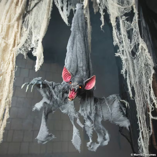 39 1/4" Animated Hanging Light-Up Upside-Down Gray Bat