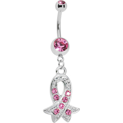 Pink Gem Breast Cancer Awareness Ribbon Belly Ring
