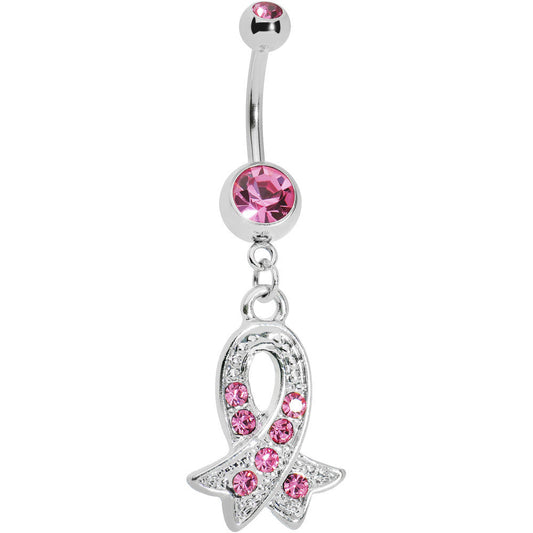 Pink Gem Breast Cancer Awareness Ribbon Belly Ring