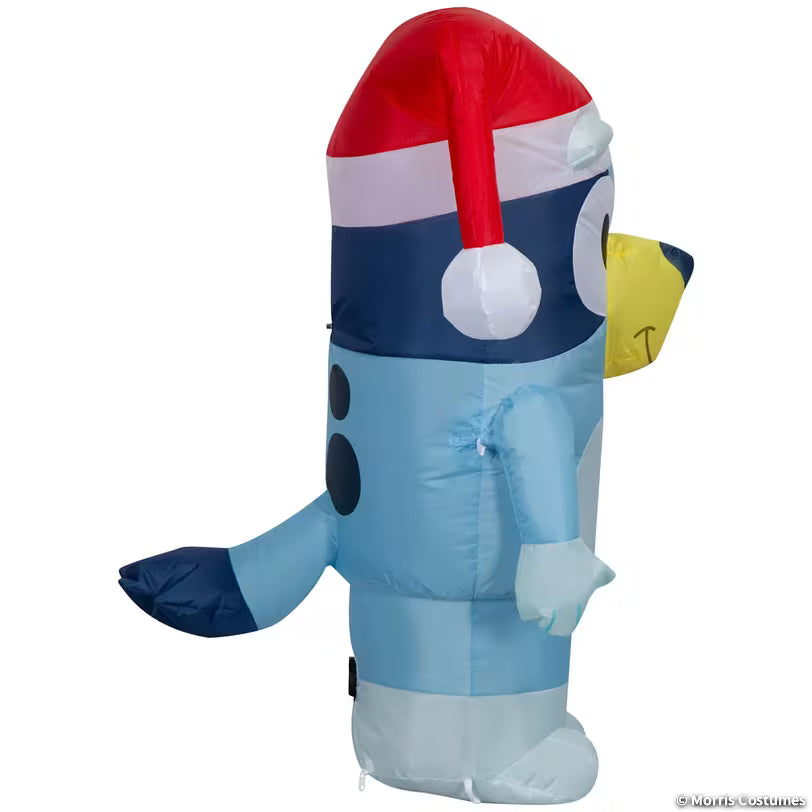 42-inch Airblown Bluey Christmas inflatable wearing a Santa hat with built-in lights