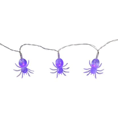 10 LED String Light Spider Battery Operated - White LED Purple Spider