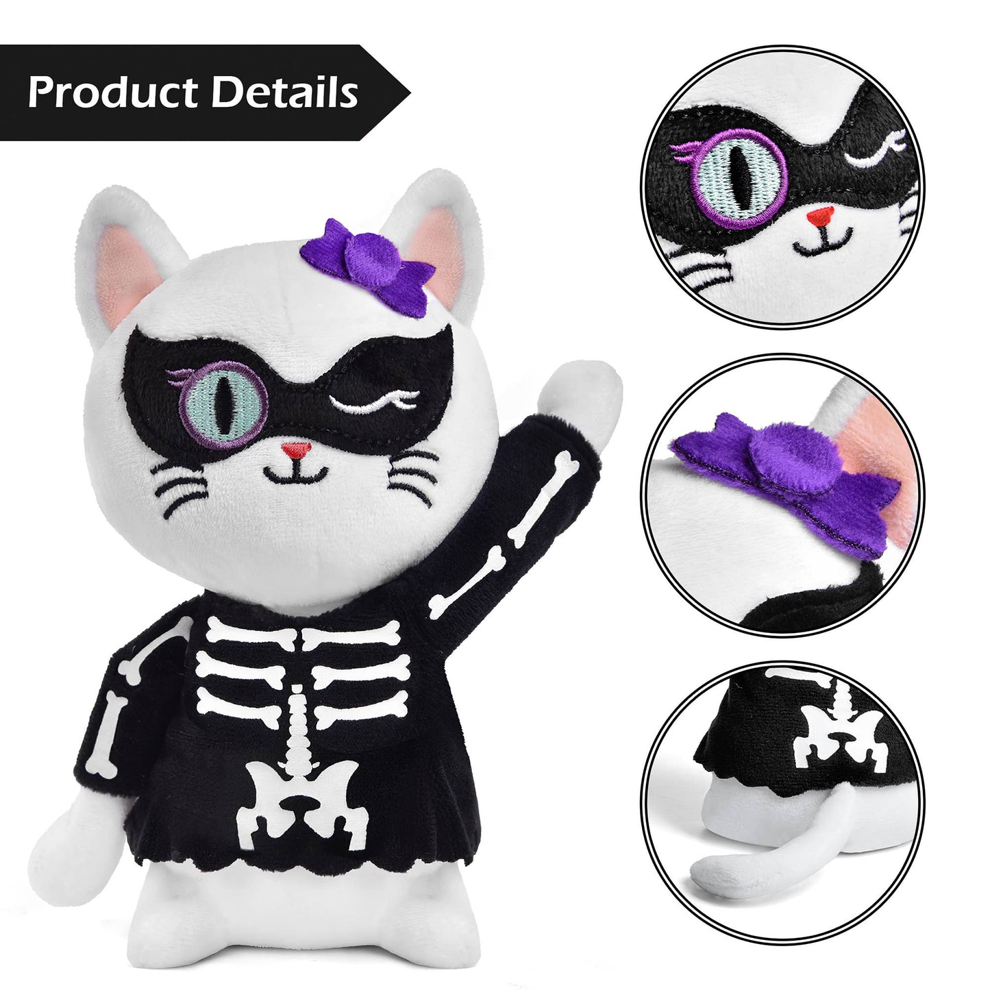 Fun Little Toys - Halloween White Cat Plush Skeleton - 8 Inches