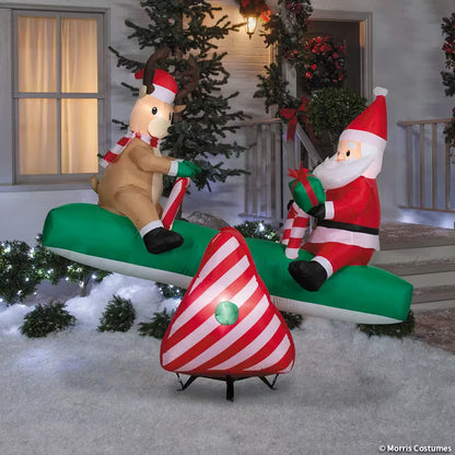 Animated Teeter Santa and Reindeer Airblown Inflatable Christmas Decoration