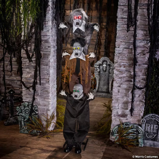 5 Ft. 8" Animated Light-Up Three Stacked Zombies with Sound Halloween Decoration