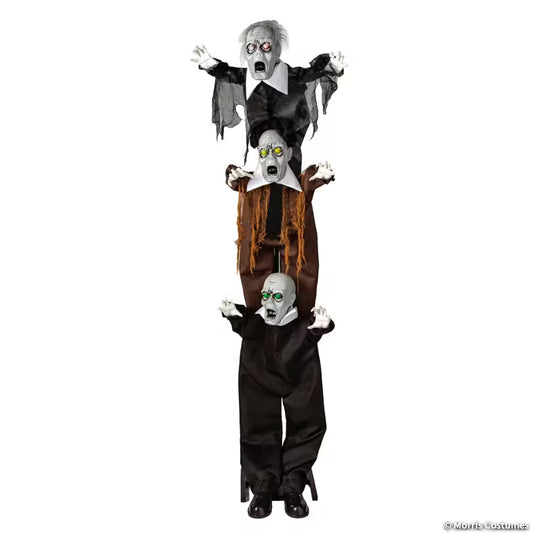 5 Ft. 8" Animated Light-Up Three Stacked Zombies with Sound Halloween Decoration