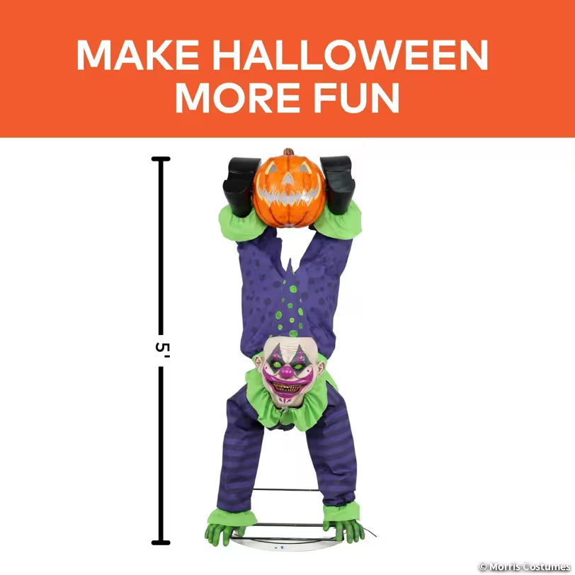 5 Ft. Animated Light-Up Upside-Down Clown with Jack-O'-Lantern