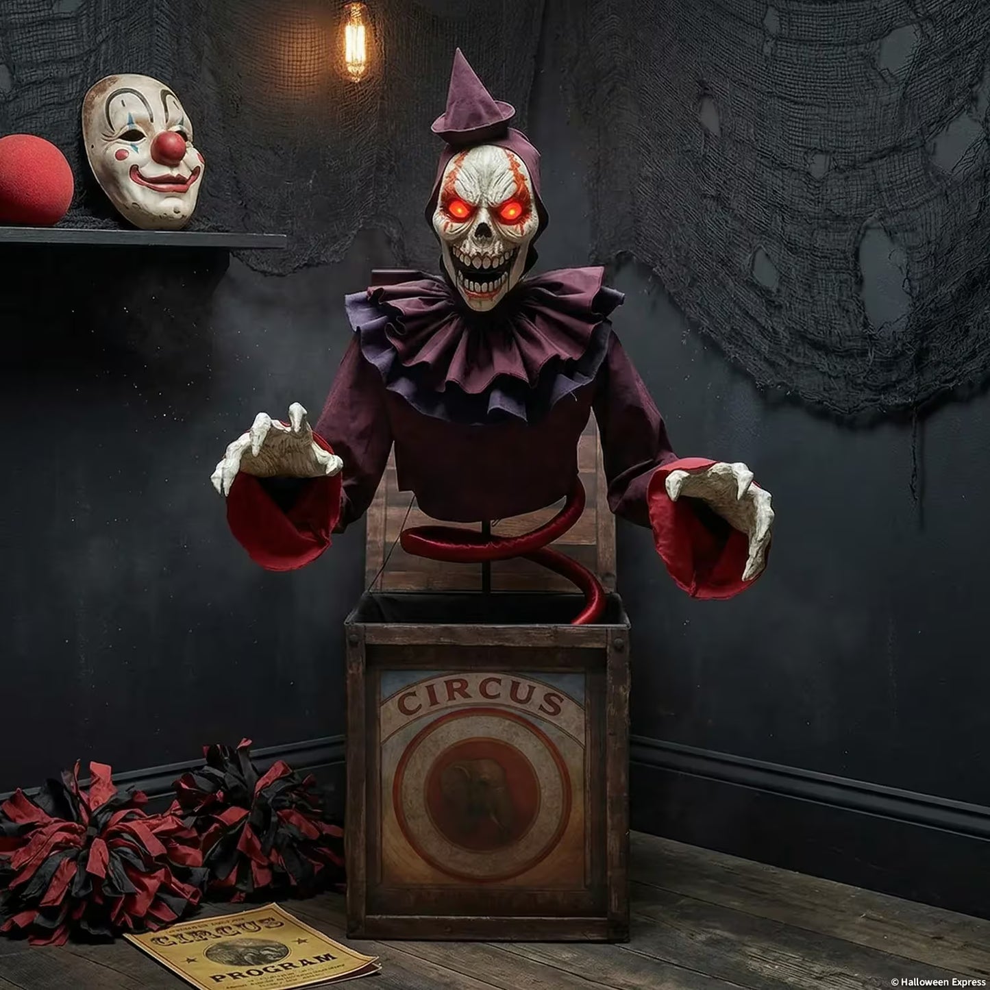 5 Ft. Skeleton Clown Mechanical Jack-in-the-Box Halloween Decoration