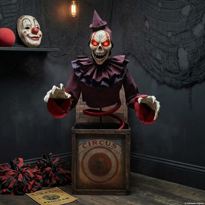 5 Ft. Skeleton Clown Mechanical Jack-in-the-Box Halloween Decoration