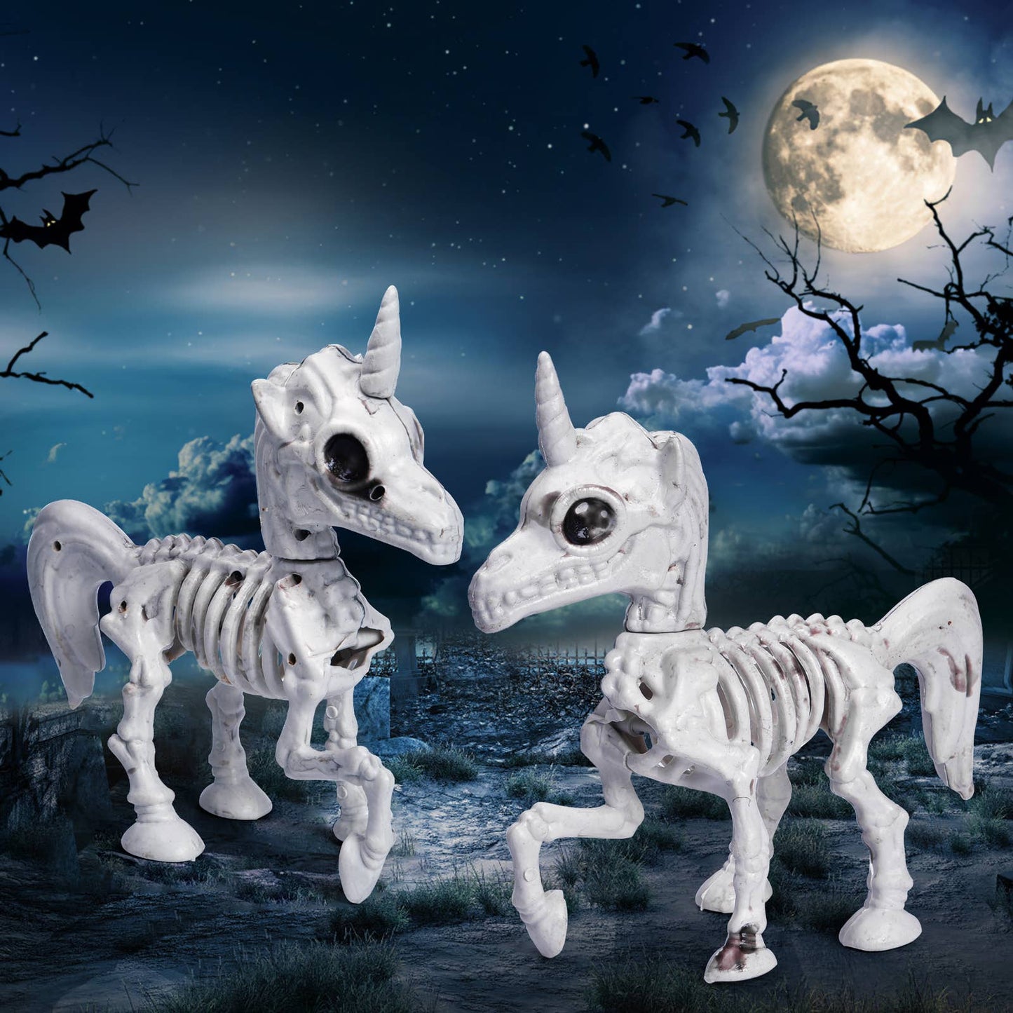 Fun Little Toys - 2 PCs Unicorn Skeleton Figurine Model with Plastic Bones