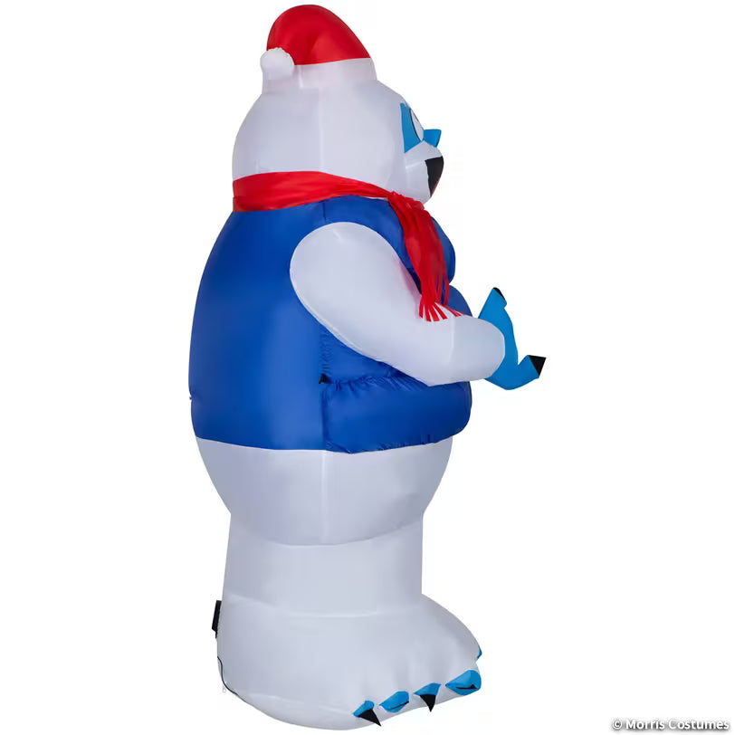 6 ft 5 in light-up Rudolph Bumble Christmas inflatable wearing a blue puffer vest, Santa hat, and red scarf