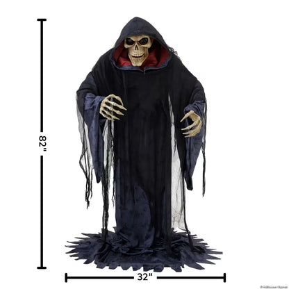6 Ft. 9" Animated Light-Up Rising Skeleton Reaper in Hooded Cloak Halloween Decoration