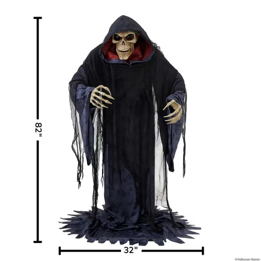 6 Ft. 9" Animated Light-Up Rising Skeleton Reaper in Hooded Cloak Halloween Decoration