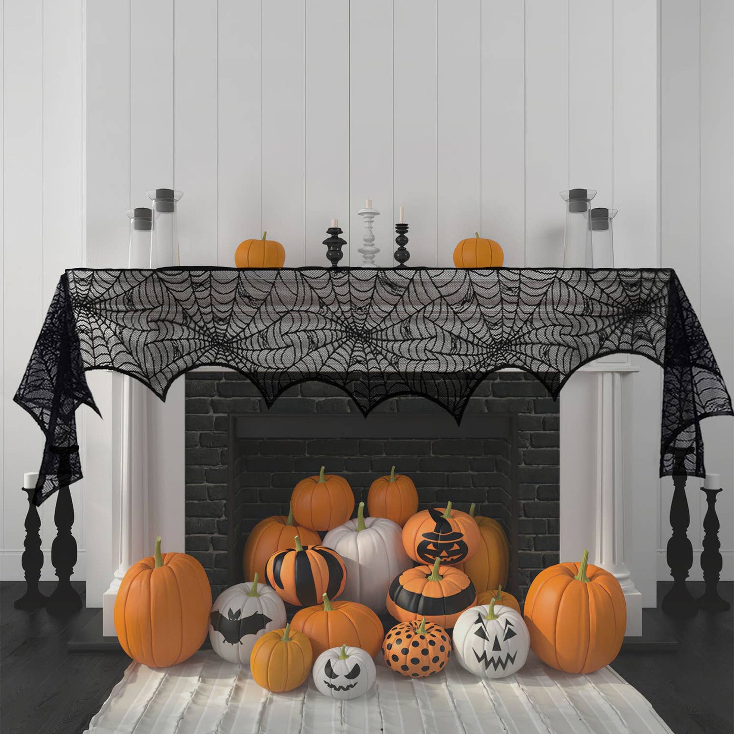 Fun Little Toys - 2 Pack Halloween Black Skull Table Runner Decoration Indoor