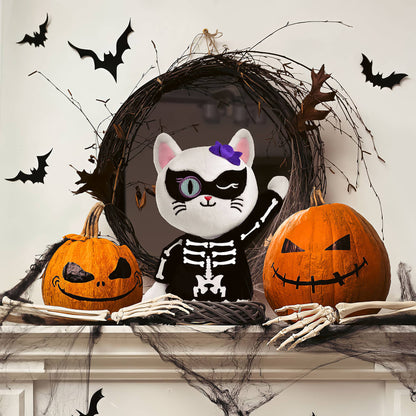 Fun Little Toys - Halloween White Cat Plush Skeleton - 8 Inches