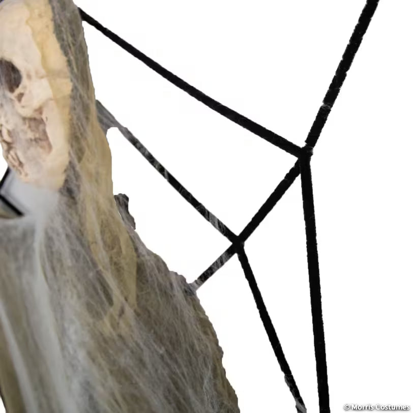 7 Ft. 10" Animated Light-Up Hanging Talking Skeleton Stuck on Spider Web Halloween Decoration