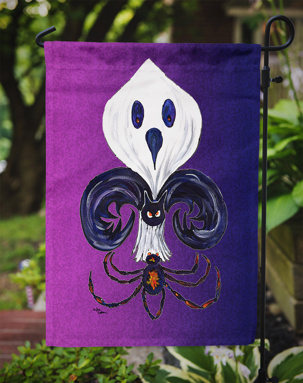 Halloween Ghost Fleur de lis Garden Flag – Decorative Outdoor Yard Flag