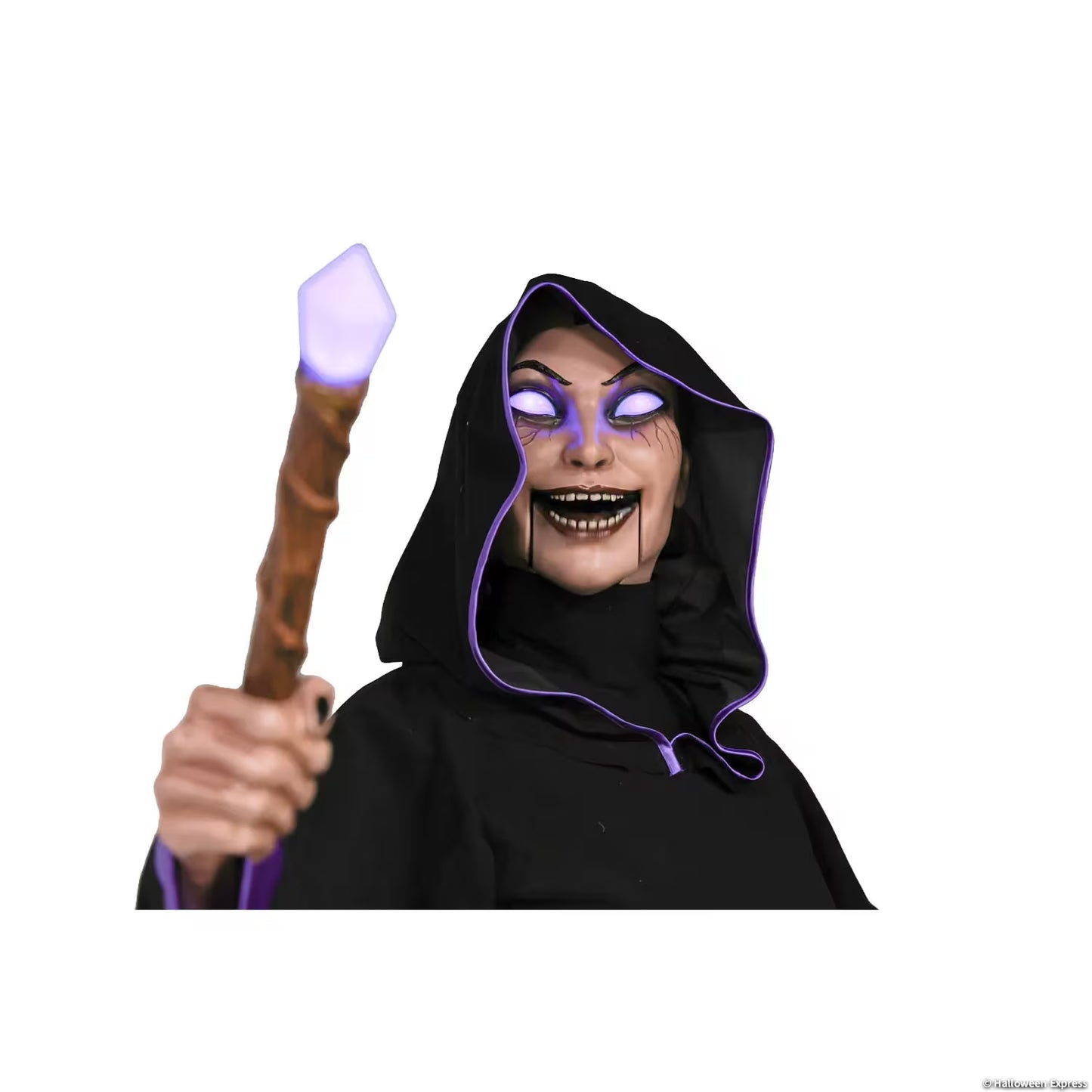 8 Ft. Animated Light-Up Hovering Witch with Broom & Wand Halloween Decoration