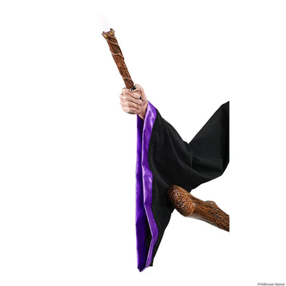 8 Ft. Animated Light-Up Hovering Witch with Broom & Wand Halloween Decoration
