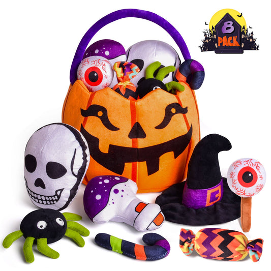 Fun Little Toys - 8 PCS Halloween Plush Toys with Pumpkin Basket - Dr. Hyde's Laboratory