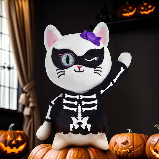 Fun Little Toys - Halloween White Cat Plush Skeleton - 8 Inches