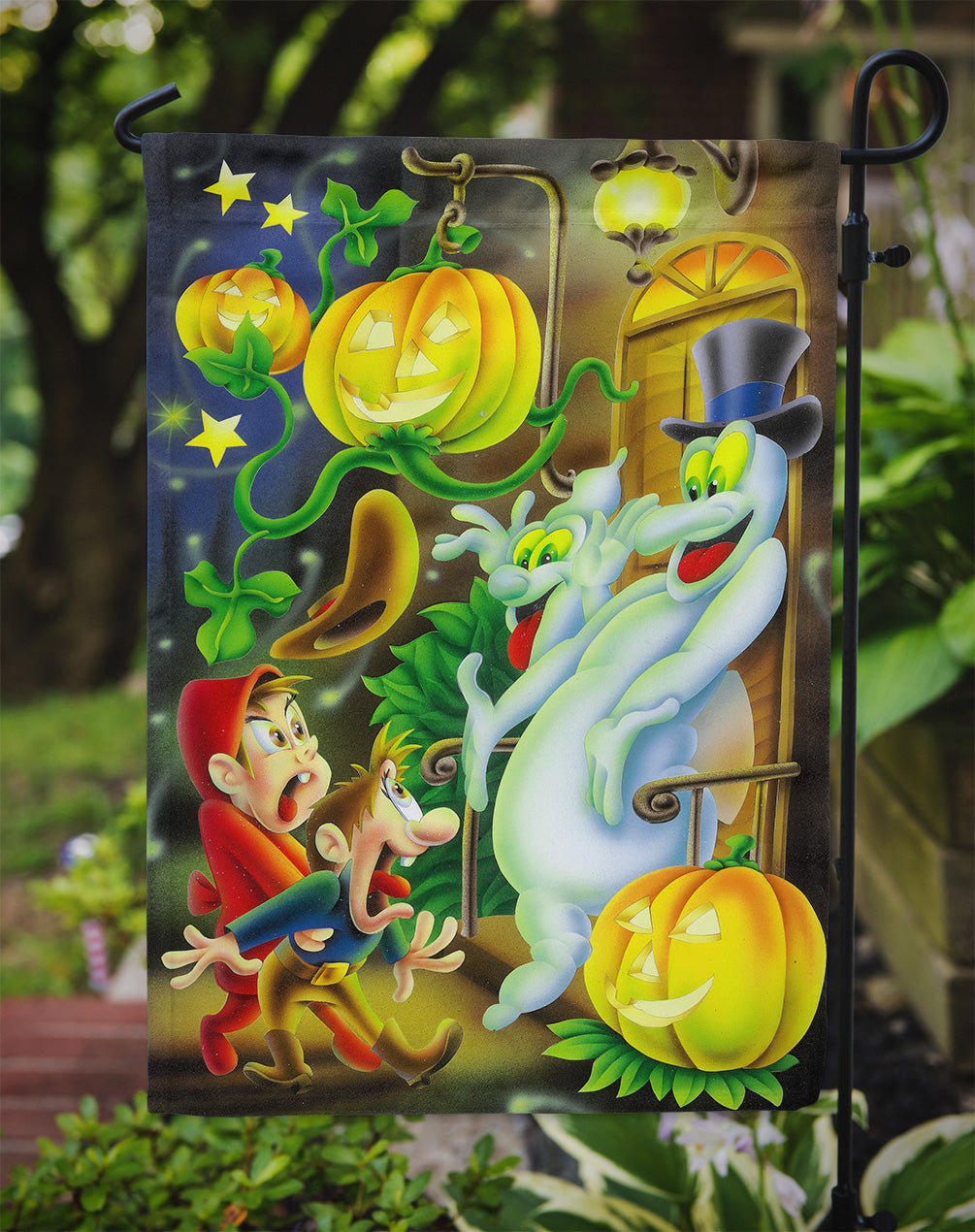 Scary Ghosts and Halloween Trick or Treaters Garden Flag – Decorative Outdoor Yard Flag APH0933GF