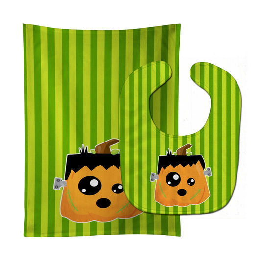 Halloween Pumpkin Frankenstein Baby Bib & Burp Cloth BB6961STBU