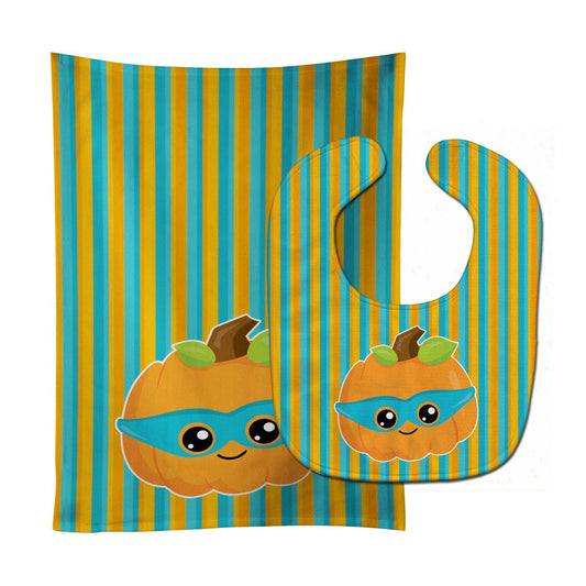 Halloween Pumpkin Superhero Baby Bib & Burp Cloth BB6965STBU