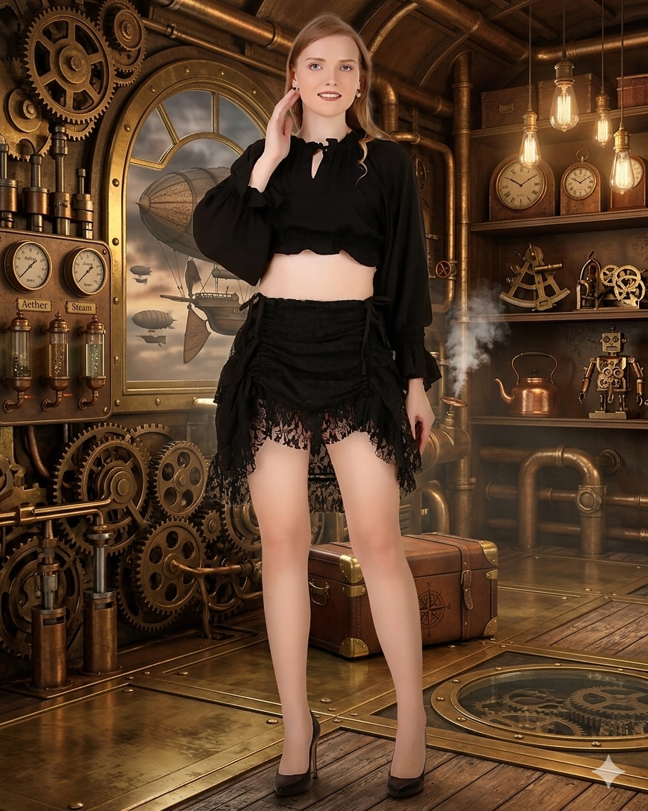 Steampunk High-Low Net Short Skirt