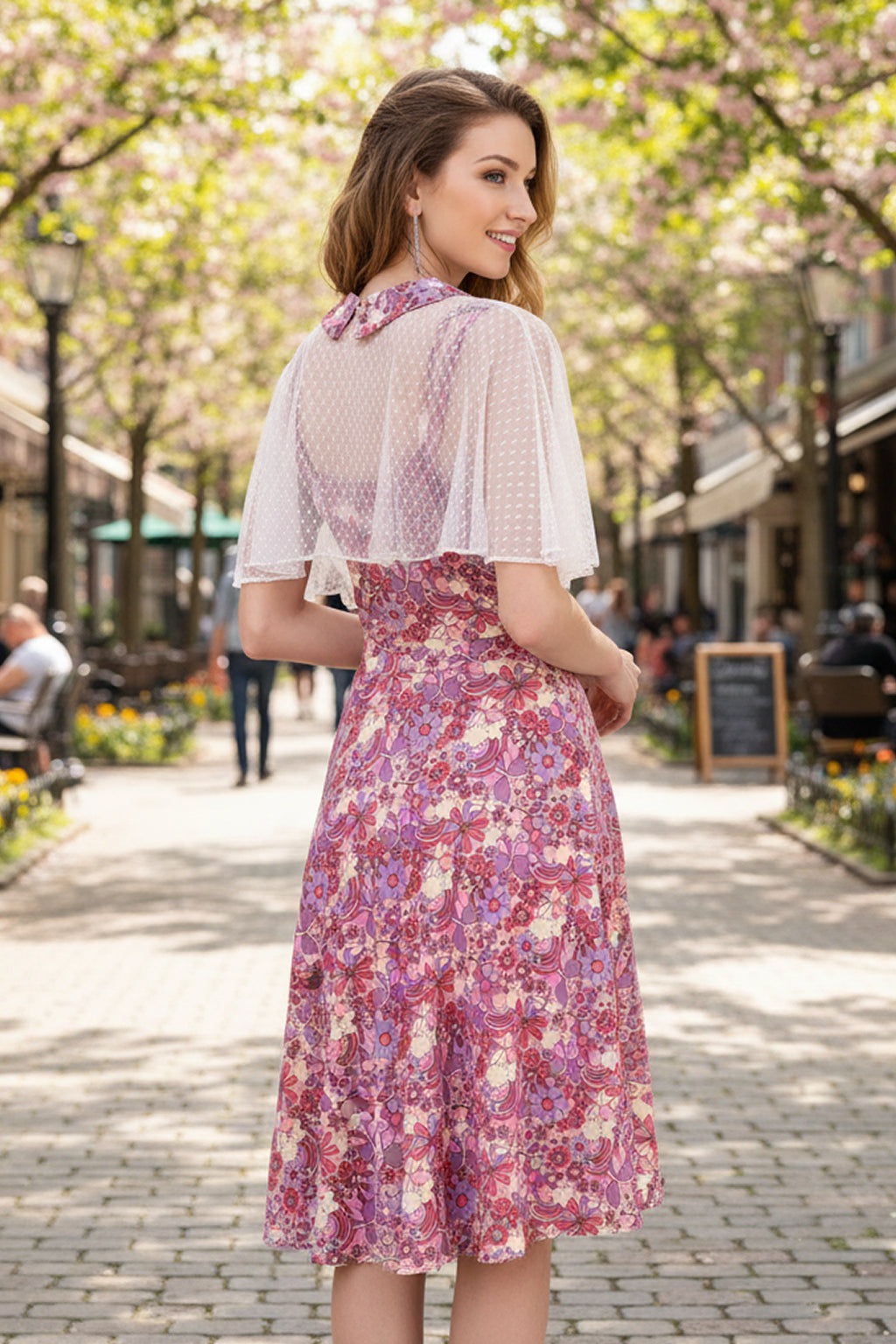 1950s Retro Pinup Swing Dress with Detachable Cape, Belt