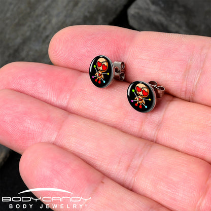 Valentine Heart Voodoo Doll Stud Earrings