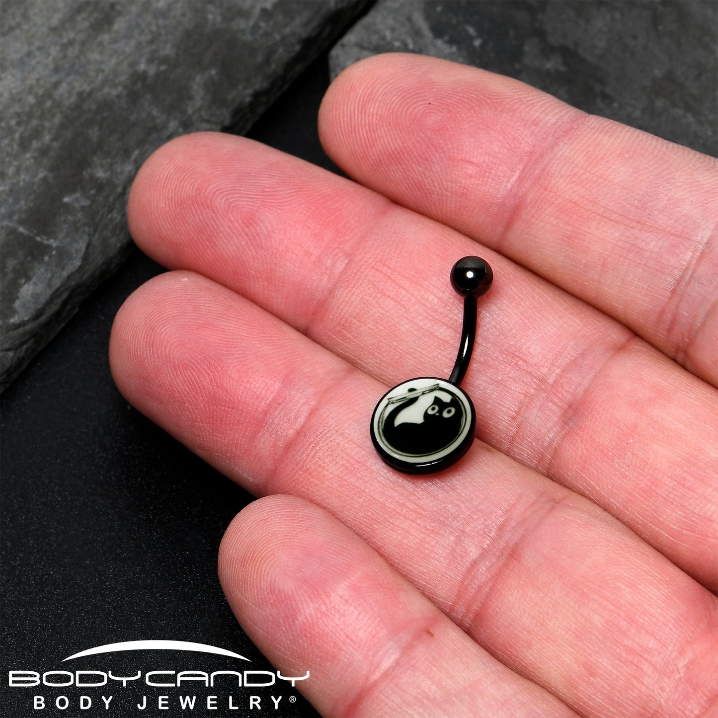 Glow in the Dark Fishbowl Kitty Cat Belly Ring by Onyx O