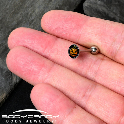 Orange Pumpkin Cat Jack-O-Lantern Barbell Tongue Ring by Onyx O