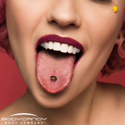 Orange Pumpkin Cat Jack-O-Lantern Barbell Tongue Ring by Onyx O