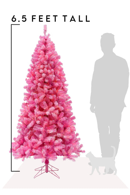 6.5' Pink & Silver Christmas Tree with Metal Stand