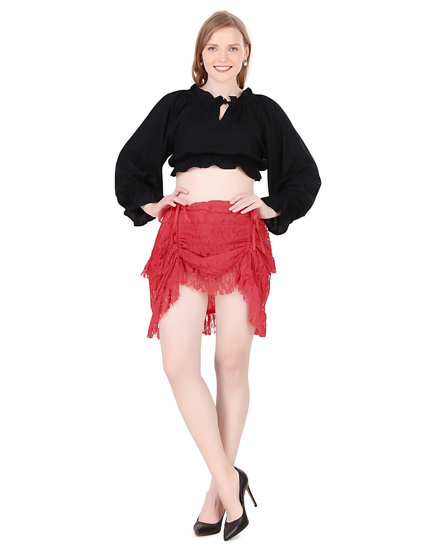Steampunk High-Low Net Short Skirt
