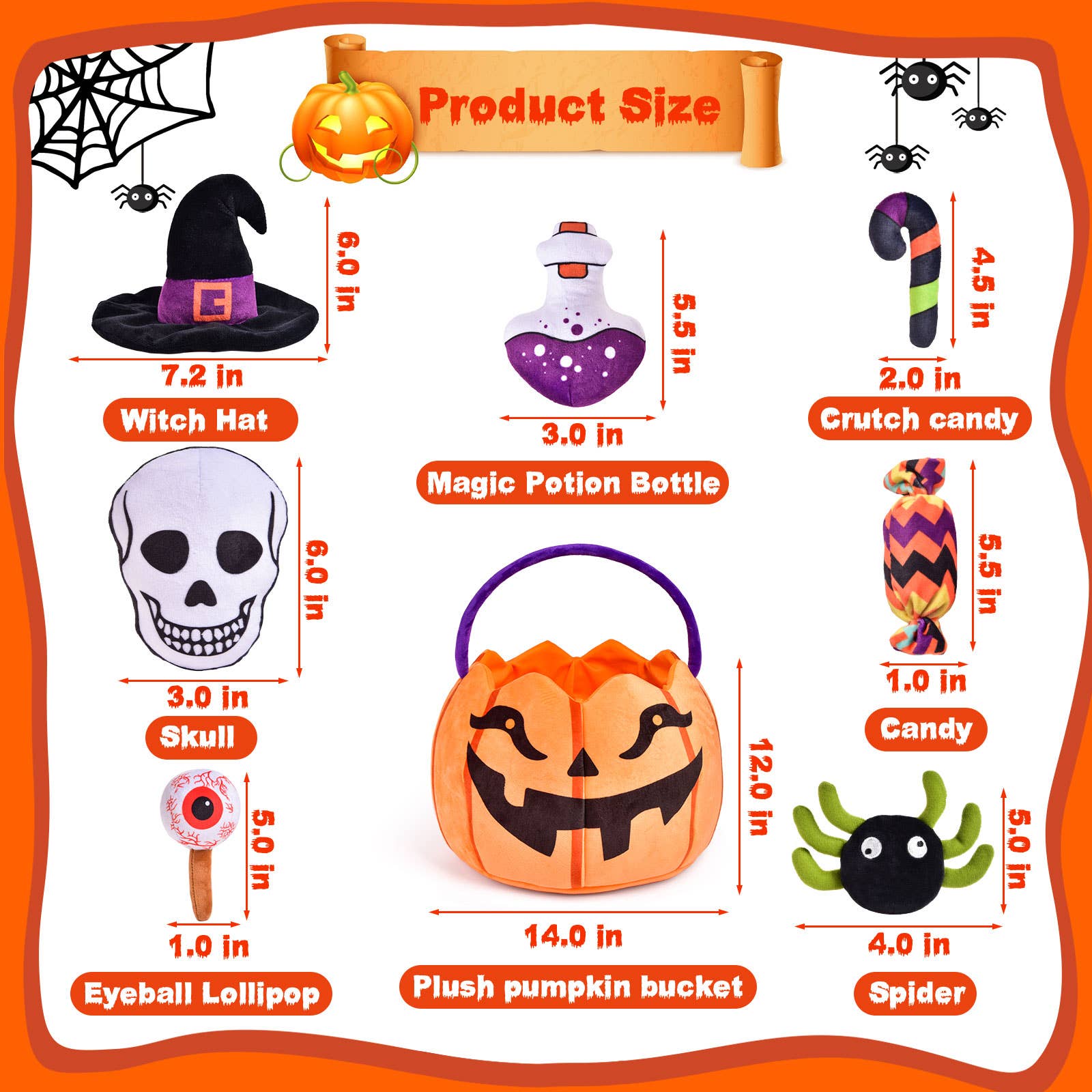 Fun Little Toys - 8 PCS Halloween Plush Toys with Pumpkin Basket - Dr. Hyde's Laboratory