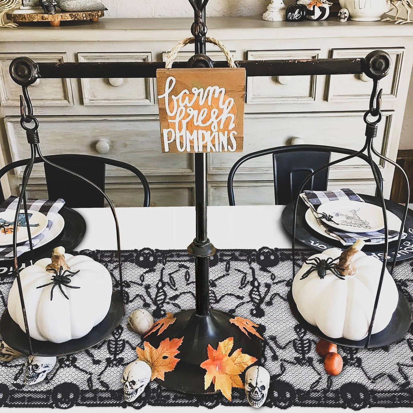 Fun Little Toys - 2 Pack Halloween Black Skull Table Runner Decoration Indoor