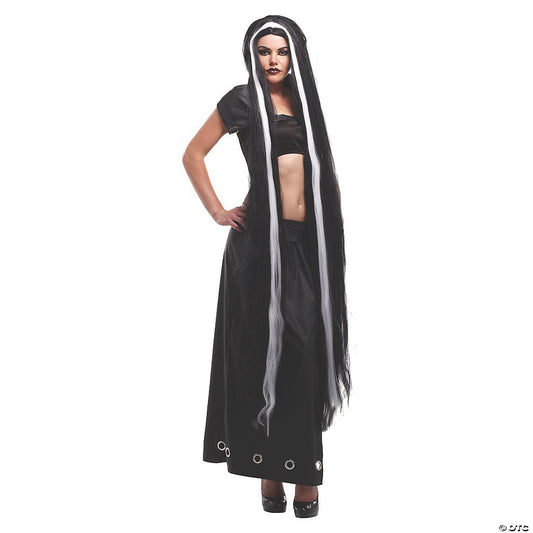 WIG BLACK 60 INCH WHITE STRIPE