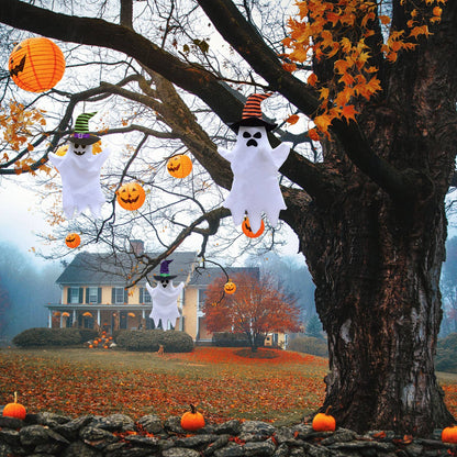 Fun Little Toys - 3 PCs Halloween Hanging Ghost with Witch Hat Outdoor Decor