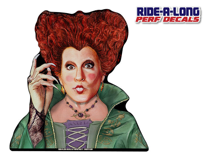 Cast a Spell Ride-A-Long perforated window decal applied to vehicle window, product photo 2 of 2
