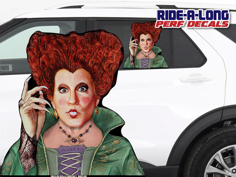 Cast a Spell Ride-A-Long perforated window decal, witch design, product photo 1 of 2