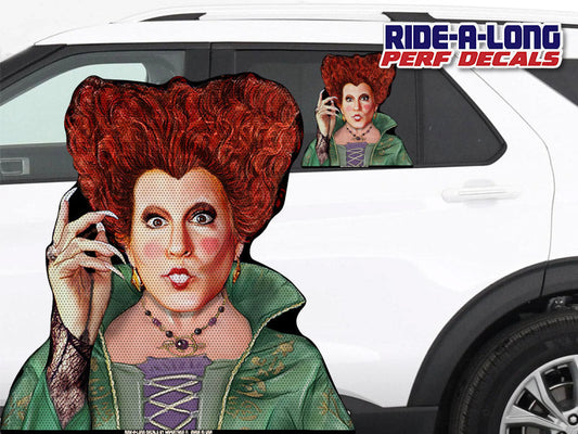 Cast a Spell Ride-A-Long perforated window decal, witch design, product photo 1 of 2