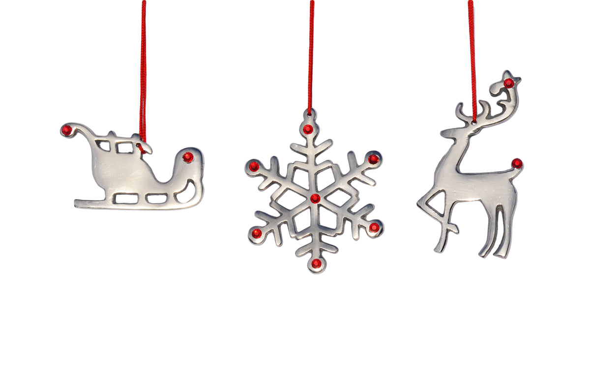 Vibhsa Handmade Christmas Ornaments Set of 3 with Red Ruby