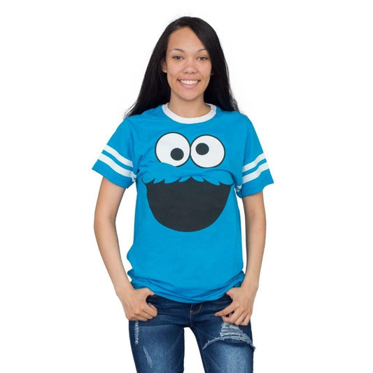 Cookie Monster Face With Striped Seeves T-shirt