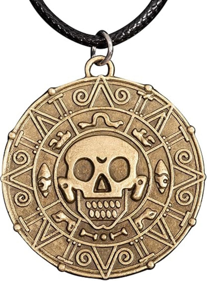 Cursed Pirates Aztec Coin Medallion Necklace Halloween Cosplay Costume Accessory