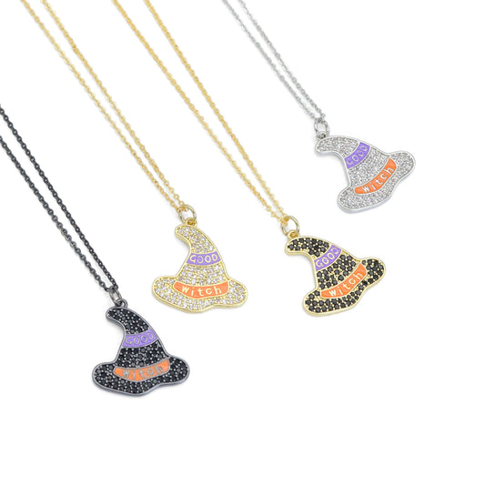 Witch Hat Necklace, Halloween Jewelry, Sku#EF594