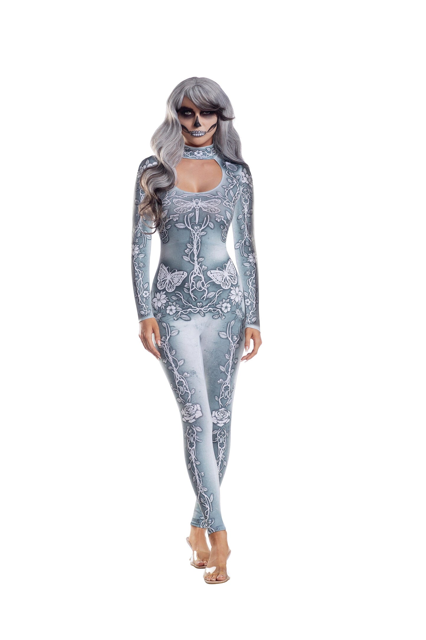 Dreamgirl Beautiful Bones Sublimated Jumpsuit Women’s Costume – Skeleton Halloween Outfit