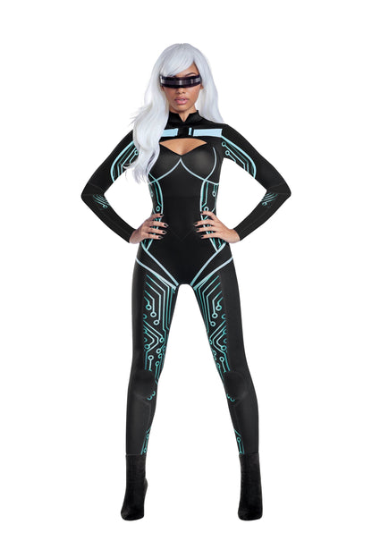 Dreamgirl Cyber Jumpsuit with Belt Detail and Reflective Glasses Women’s Costume – Futuristic Outfit