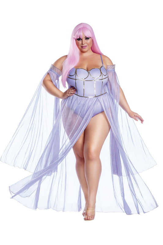 Dreamgirl Plus Size Moonlit Goddess Bodysuit with Sequin and Sheer Skirt Women’s Costume – Fantasy Outfit
